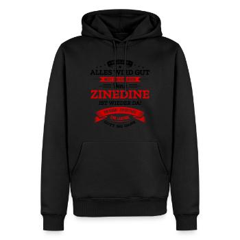 ALLES WIRD GUT, DIE LEGENDE ZINEDINE IST DA - Männer Premium Bio Hoodie - Schwarz - Vorne - Nico (187cm)