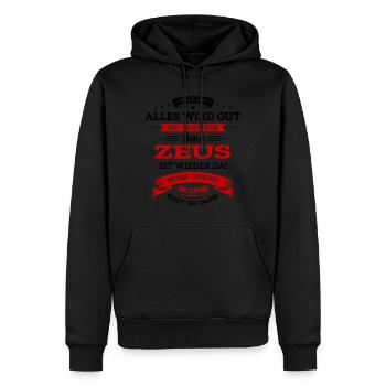 ALLES WIRD GUT, DIE LEGENDE ZEUS IST DA - Männer Premium Bio Hoodie - Schwarz - Vorne - Nico (187cm)
