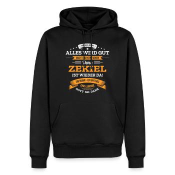 ALLES WIRD GUT, DIE LEGENDE ZEKIEL IST DA - Männer Premium Bio Hoodie - Schwarz - Vorne - Nico (187cm)