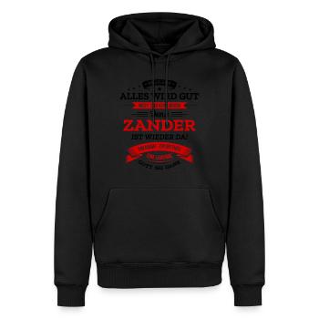 ALLES WIRD GUT, DIE LEGENDE ZANDER IST DA - Männer Premium Bio Hoodie - Schwarz - Vorne - Nico (187cm)