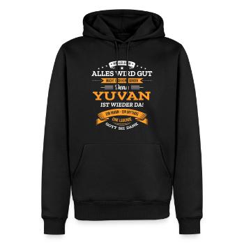 ALLES WIRD GUT, DIE LEGENDE YUVAN IST DA - Männer Premium Bio Hoodie - Schwarz - Vorne - Nico (187cm)