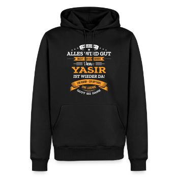 ALLES WIRD GUT, DIE LEGENDE YASIR IST DA - Männer Premium Bio Hoodie - Schwarz - Vorne - Nico (187cm)