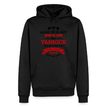 ALLES WIRD GUT, DIE LEGENDE YANNICK IST DA - Männer Premium Bio Hoodie - Schwarz - Vorne - Nico (187cm)
