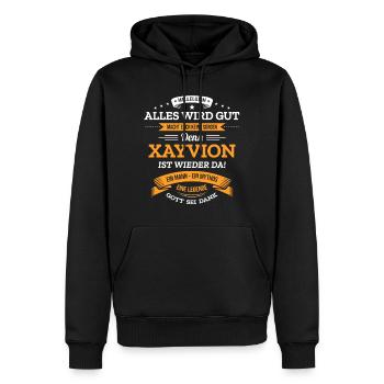 ALLES WIRD GUT, DIE LEGENDE XAYVION IST DA - Männer Premium Bio Hoodie - Schwarz - Vorne - Nico (187cm)