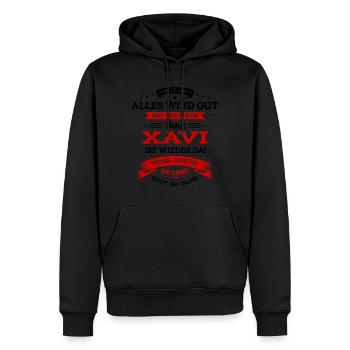 ALLES WIRD GUT, DIE LEGENDE XAVI IST DA - Männer Premium Bio Hoodie - Schwarz - Vorne - Nico (187cm)