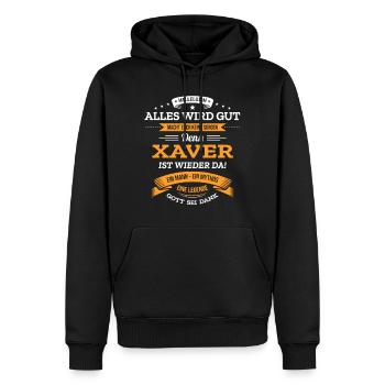 ALLES WIRD GUT, DIE LEGENDE XAVER IST DA - Männer Premium Bio Hoodie - Schwarz - Vorne - Nico (187cm)