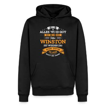 ALLES WIRD GUT, DIE LEGENDE WINSTON IST DA - Männer Premium Bio Hoodie - Schwarz - Vorne - Nico (187cm)