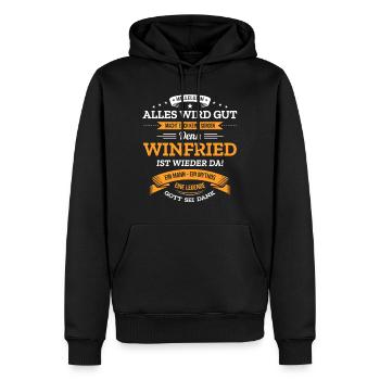 ALLES WIRD GUT, DIE LEGENDE WINFRIED IST DA - Männer Premium Bio Hoodie - Schwarz - Vorne - Nico (187cm)
