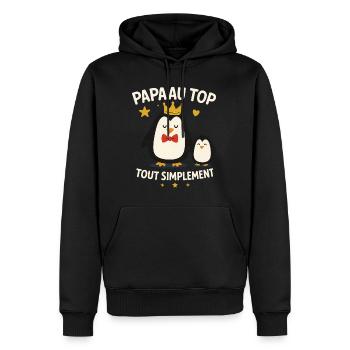 Papa au top idée cadeau fête des pères Noël - Sweat à capuche Premium bio Homme - noir - Devant - Nico (187cm)