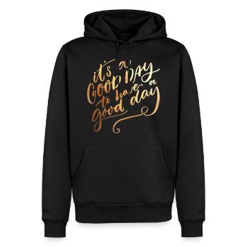 Typography Good Day - Men’s Premium Organic Hoodie - black - Front - Nico (187cm)
