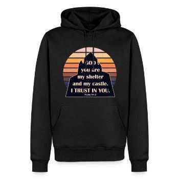 Psalm 91,2 Vertraue Gott Schutz und Burg Sunset - Männer Premium Bio Hoodie - Schwarz - Vorne - Nico (187cm)