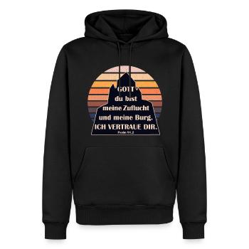 Psalm 91,2 Vertraue Gott Schutz und Burg Sunset - Männer Premium Bio Hoodie - Schwarz - Vorne - Nico (187cm)