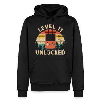 Level 11 Unlocked - Sweat à capuche Premium bio Homme - noir - Devant - Nico (187cm)