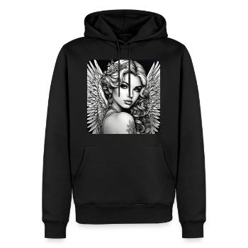 Cute angel with flowers and tattoos - Men’s Premium Organic Hoodie - black - Front - Nico (187cm)