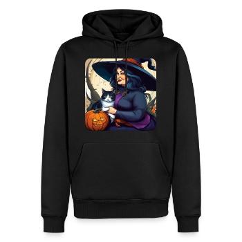 Hexe mit Katze und Kürbis - Männer Premium Bio Hoodie - Schwarz - Vorne - Nico (187cm)