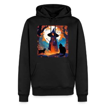 Hexe bei Vollmond mit schwarzen Katzen - Männer Premium Bio Hoodie - Schwarz - Vorne - Nico (187cm)