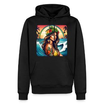 Süßes Surfer Girl am Strand mit Sonnenuntergang - Männer Premium Bio Hoodie - Schwarz - Vorne - Nico (187cm)