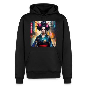 Geisha moderne - Sweat à capuche Premium bio Homme - noir - Devant - Nico (187cm)