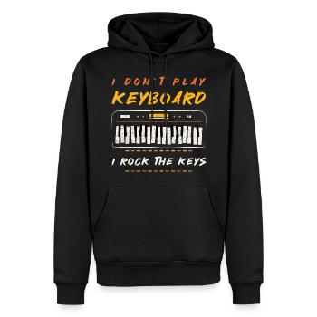 « Je ne joue pas du clavier - je berce les touches » piano - Sweat à capuche Premium bio Homme - noir - Devant - Nico (187cm)