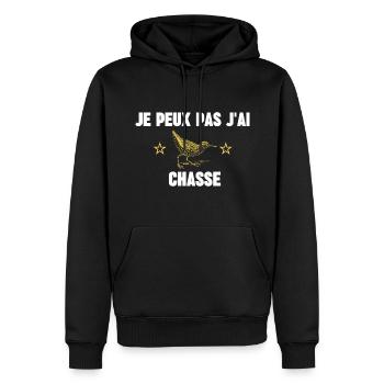 je peux pas j'ai chasse - Sweat à capuche Premium bio Homme - noir - Devant - Nico (187cm)