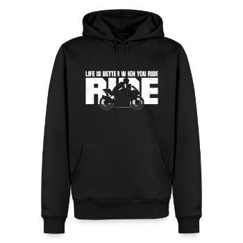 La vie est meilleure lorsque vous conduisez un motard - Sweat à capuche Premium bio Homme - noir - Devant - Nico (187cm)