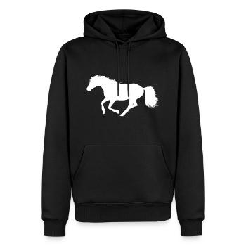 Cheval au galop - Silhouette Blanc Blanc - Sweat à capuche Premium bio Homme - noir - Devant - Nico (187cm)