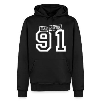 banlieue 91 - Sweat à capuche Premium bio Homme - noir - Devant - Nico (187cm)