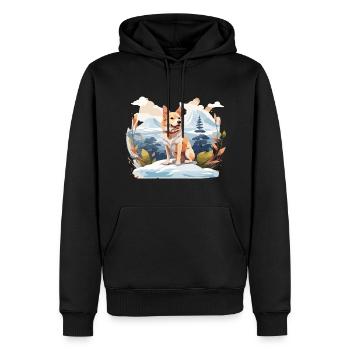 Hokkaido Hund in den Bergen - Männer Premium Bio Hoodie - Schwarz - Vorne - Nico (187cm)