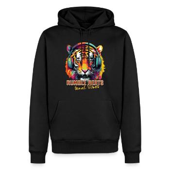 Tigre au casque, couleurs du pop art - Sweat à capuche Premium bio Homme - noir - Devant - Nico (187cm)