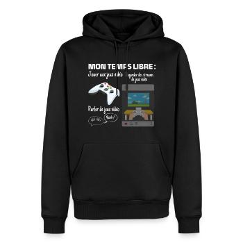 Meine Freizeit: 100% Gaming - Männer Premium Bio Hoodie - Schwarz - Vorne - Nico (187cm)