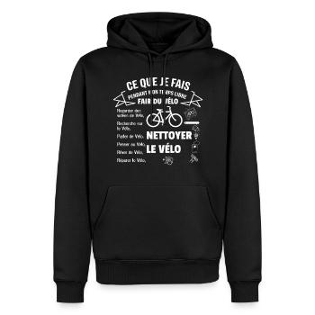 Ce que je fais pendant mon temps libre : Vélo - Sweat à capuche Premium bio Homme - noir - Devant - Nico (187cm)