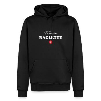 Team Raclette! 🧀🇨🇭 HUMOR-GESCHENK - Männer Premium Bio Hoodie - Schwarz - Vorne - Nico (187cm)
