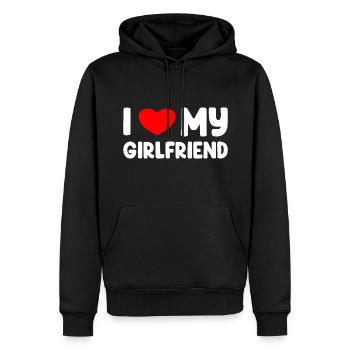 J’aime ma copine - Sweat à capuche Premium bio Homme - noir - Devant - Nico (187cm)