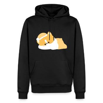 Corgi fatigué - Sweat à capuche Premium bio Homme - noir - Devant - Nico (187cm)