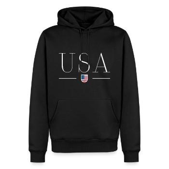 J’adore les États-Unis - Sweat à capuche Premium bio Homme - noir - Devant - Nico (187cm)