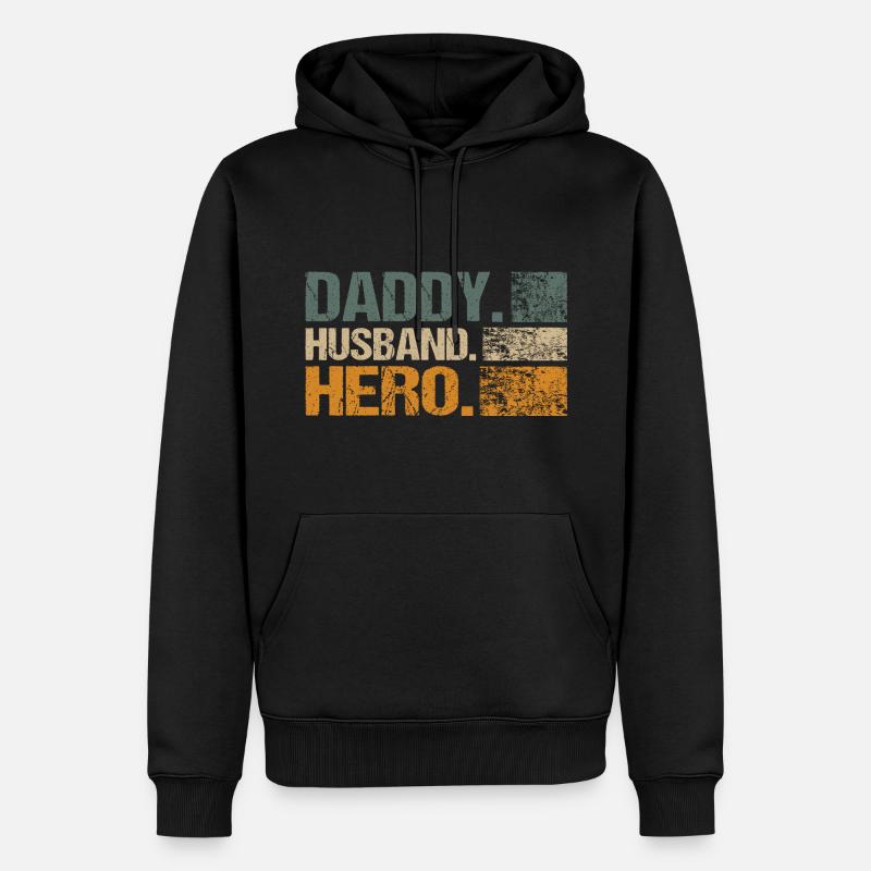Husband Daddy Hero - Männer Premium Bio Hoodie - Schwarz