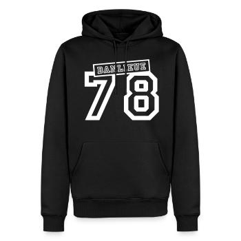 banlieue 78 - Sweat à capuche Premium bio Homme - noir - Devant - Nico (187cm)