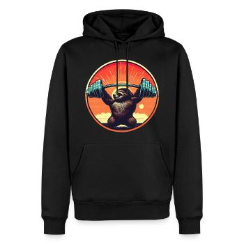 Faultier Hanteln Fitness Sunset - Männer Premium Bio Hoodie - Schwarz - Vorne - Nico (187cm)