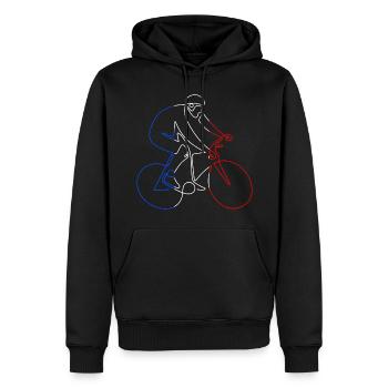 Cycliste Bleu Blanc Rouge - Sweat à capuche Premium bio Homme - noir - Devant - Nico (187cm)