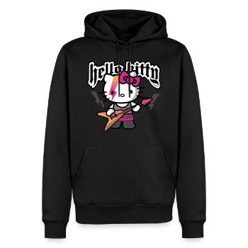 Hello Kitty In A Rock Outfit Plays E-Guitar - Men’s Premium Organic Hoodie - black - Front - Nico (187cm)
