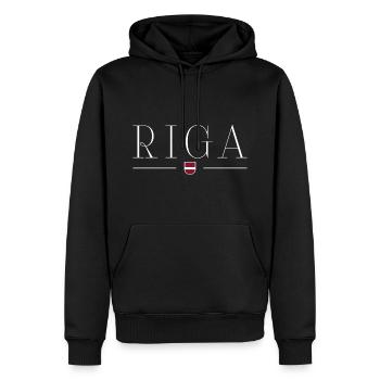Riga, Lettonie Style Design T-shirt - Sweat à capuche Premium bio Homme - noir - Devant - Nico (187cm)