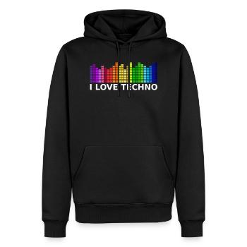 J'aime la techno - Sweat à capuche Premium bio Homme - noir - Devant - Nico (187cm)