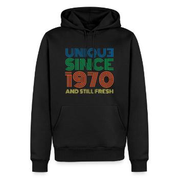 Millésime 1970 - Sweat à capuche Premium bio Homme - noir - Devant - Nico (187cm)