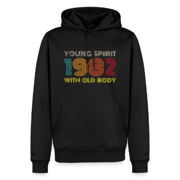 Millésime 1982 - Sweat à capuche Premium bio Homme - noir - Devant - Nico (187cm)