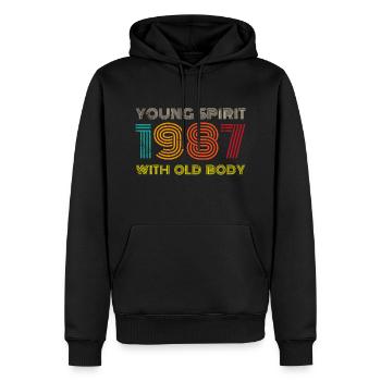 Millésime 1987 - Sweat à capuche Premium bio Homme - noir - Devant - Nico (187cm)