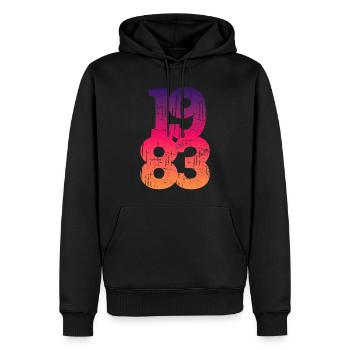 1983 40e anniversaire - Sweat à capuche Premium bio Homme - noir - Devant - Nico (187cm)