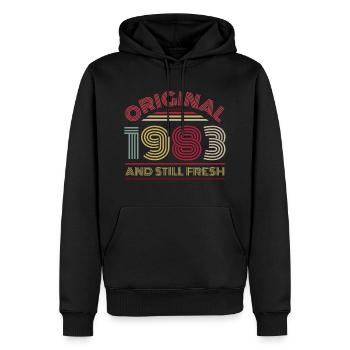Millésime 1983 - Sweat à capuche Premium bio Homme - noir - Devant - Nico (187cm)