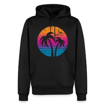 Vintage Palmen Sommer Sonnenuntergang - Männer Premium Bio Hoodie - Schwarz - Vorne - Nico (187cm)