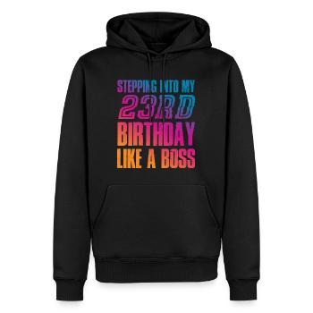 23e anniversaire 23 ans cadeau - Sweat à capuche Premium bio Homme - noir - Devant - Nico (187cm)