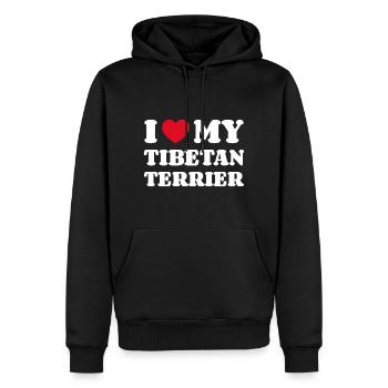 J’adore mon terrier tibétain Cadeau Terrier tibétain - Sweat à capuche Premium bio Homme - noir - Devant - Nico (187cm)